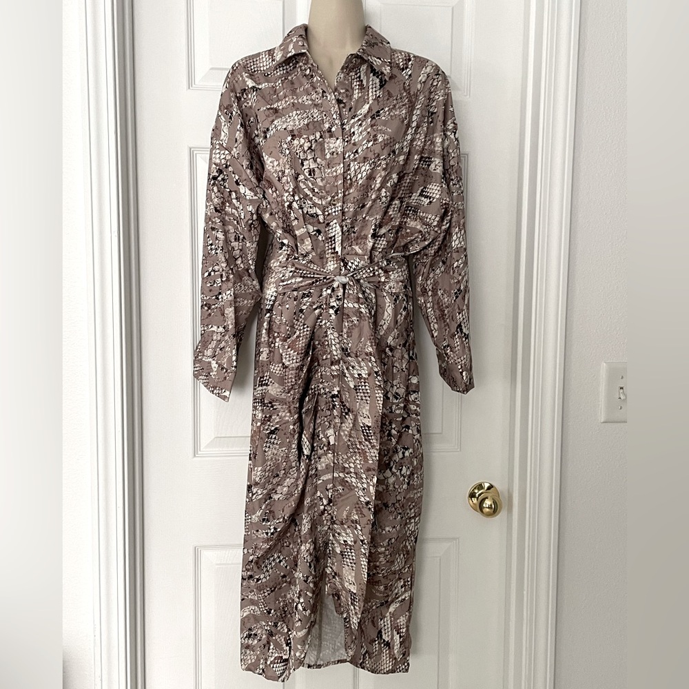 Snake Print Button Down Wrap Dress